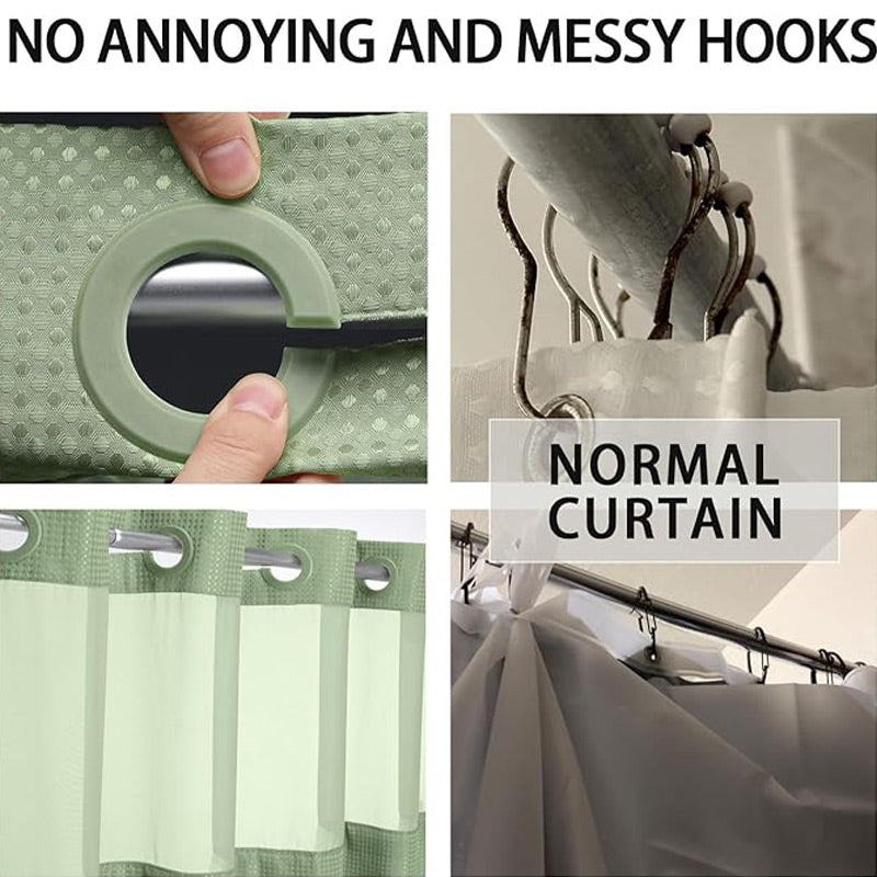 Finally, a shower curtain that actually keeps water IN no hooks, no leaks, waffle texture