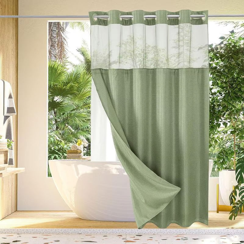 Finally, a shower curtain that actually keeps water IN no hooks, no leaks, waffle texture