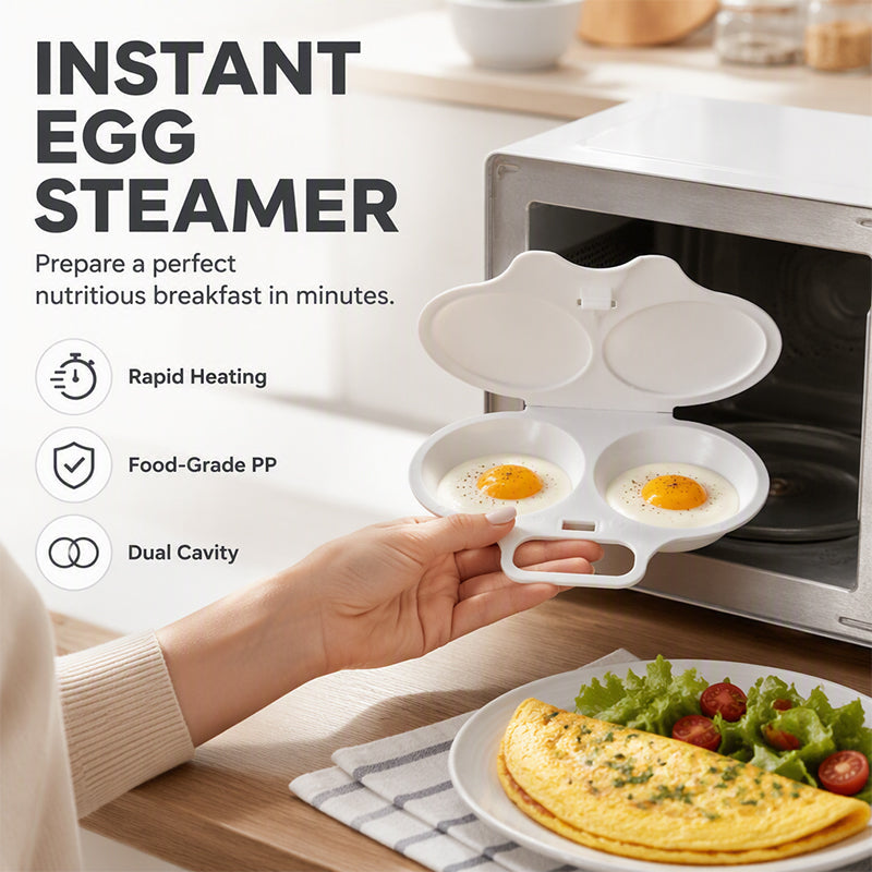 2-Cavity Microwave Egg Poacher Quick Oil-Free Egg Cooker for Easy Breakfasts