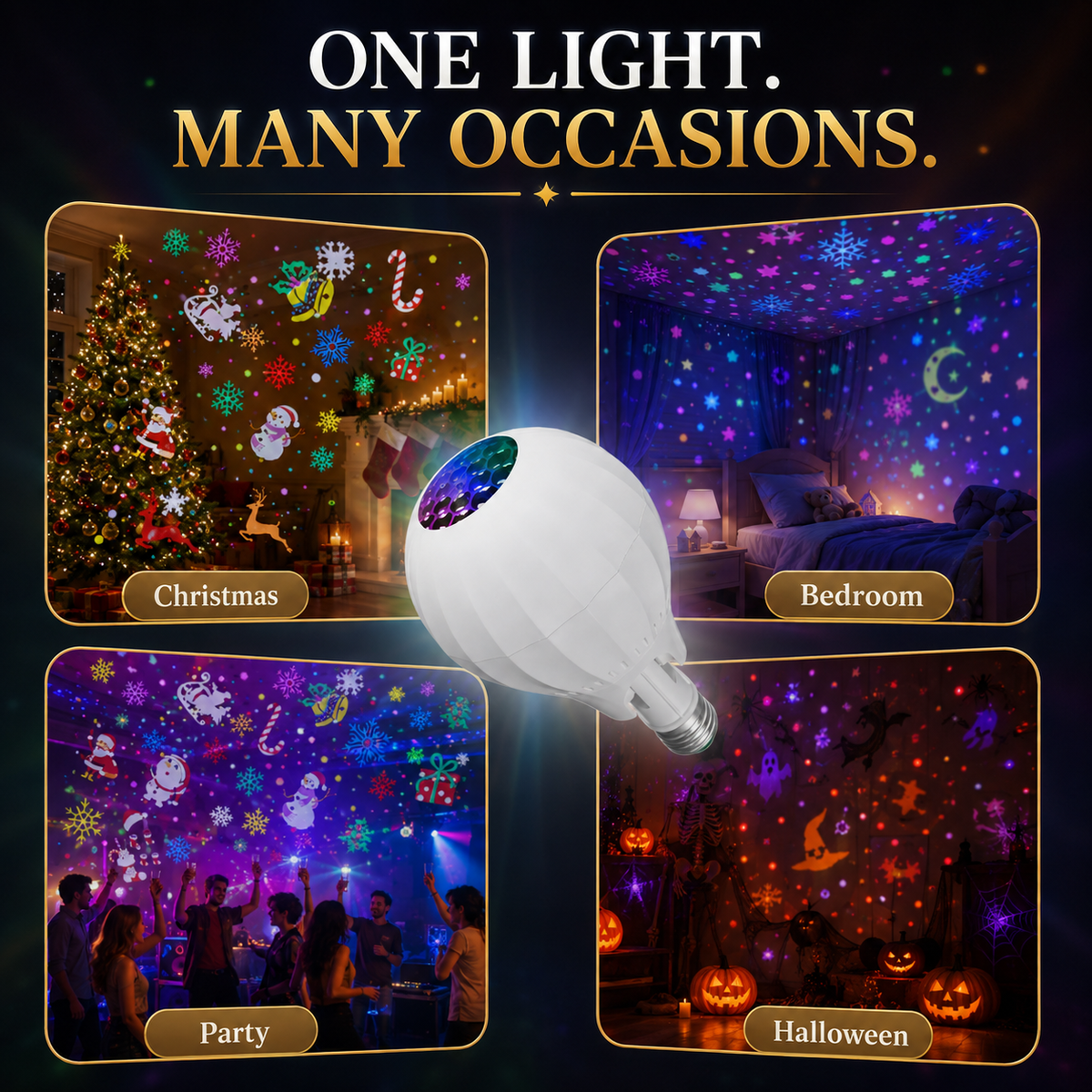 2026 Arrivals Turn Any Room Into a Christmas Wonderland! 16-Pattern Rotating Projector Bulb