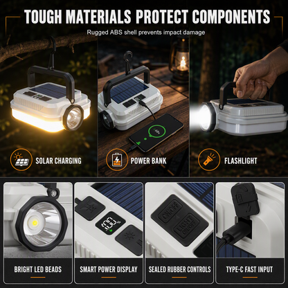 Solar Camping Lantern Dual Light & Emergency Power Bank