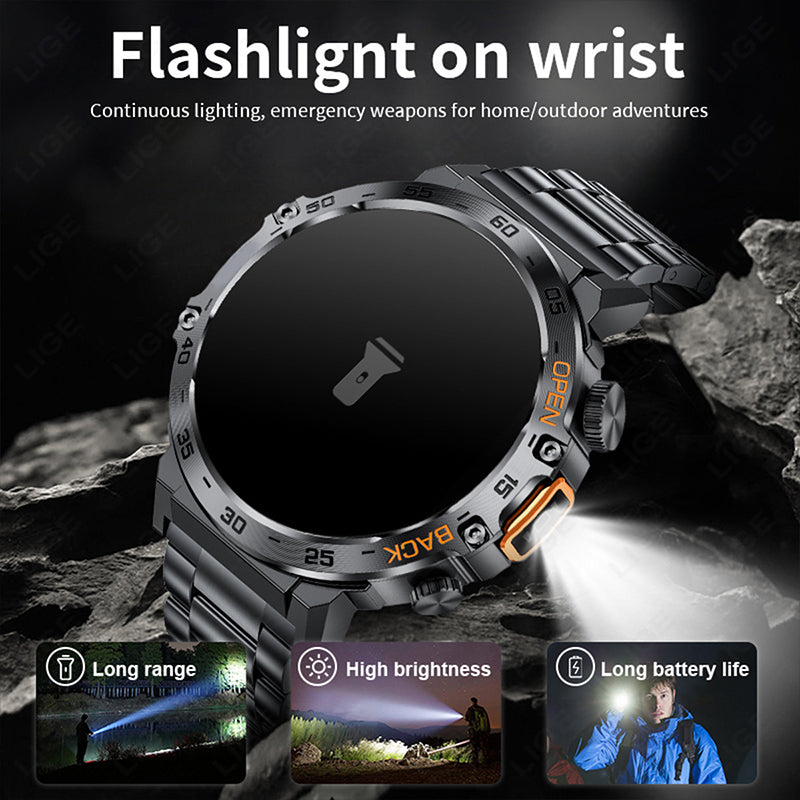 Outdoor Smartwatch Rugged, LED Flashlight & Bluetooth Calling For Sports, Fitness & Adventure