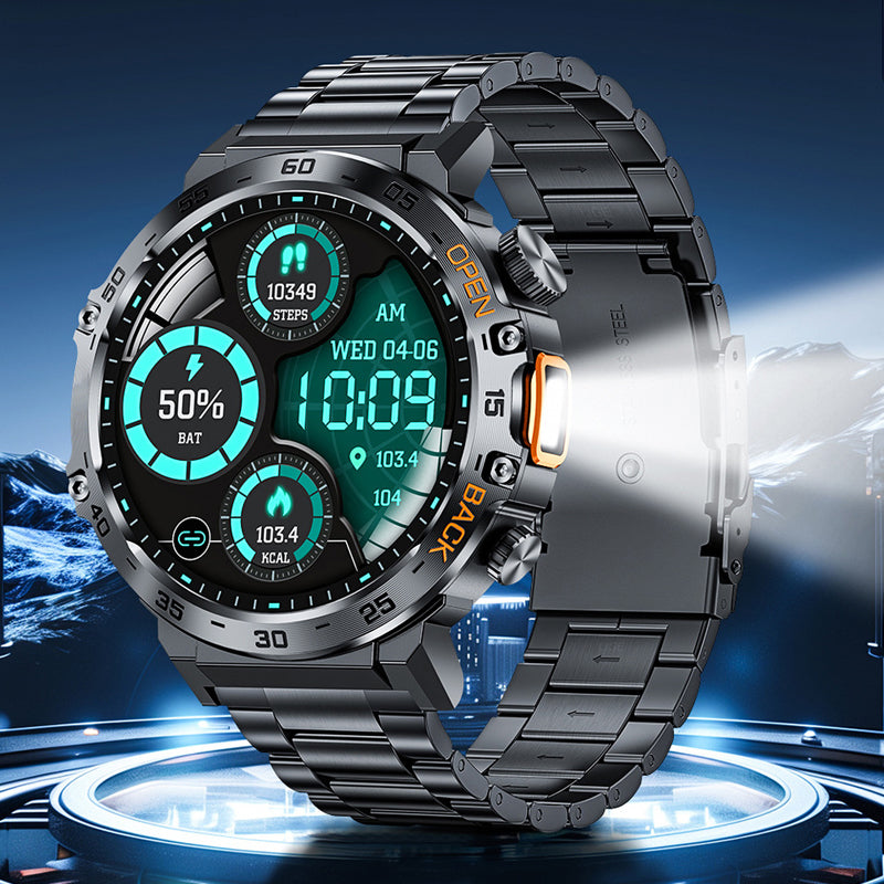 Outdoor Smartwatch Rugged, LED Flashlight & Bluetooth Calling For Sports, Fitness & Adventure