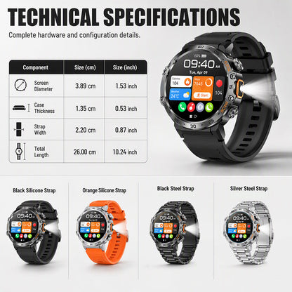 Outdoor Smartwatch Rugged, LED Flashlight & Bluetooth Calling For Sports, Fitness & Adventure