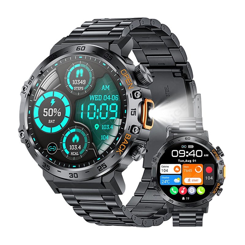 Outdoor Smartwatch Rugged, LED Flashlight & Bluetooth Calling For Sports, Fitness & Adventure