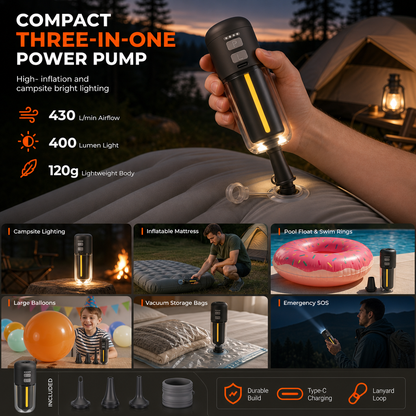 Portable Outdoor Air Pump and Deflator with Emergency Light Ambient Light and SOS Function for Pool Floats Inflatable