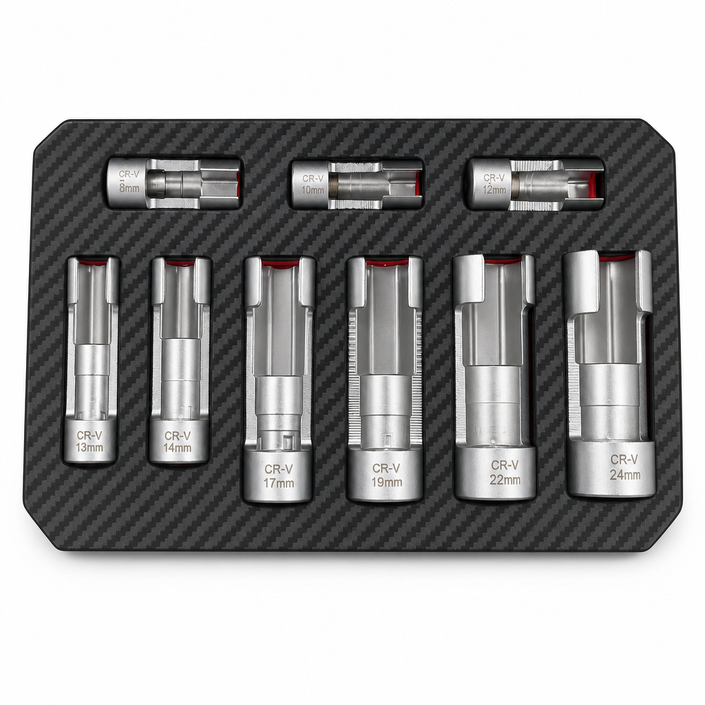 9-Piece Flare Nut Socket Set Slotted Oxygen Sensor & Diesel Injector Line Sockets