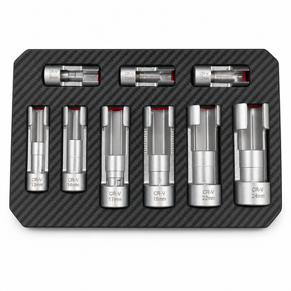 9-Piece Flare Nut Socket Set Slotted Oxygen Sensor & Diesel Injector Line Sockets