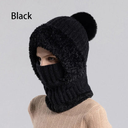 Ready for Winter! Women 3-in-1 Knitted Balaclava Hat, Fleece Lined Warm Hood Beanie with Scarf & Face Mask