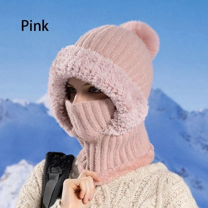 Ready for Winter! Women 3-in-1 Knitted Balaclava Hat, Fleece Lined Warm Hood Beanie with Scarf & Face Mask