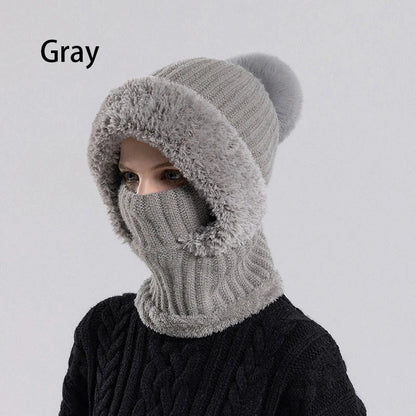 Ready for Winter! Women 3-in-1 Knitted Balaclava Hat, Fleece Lined Warm Hood Beanie with Scarf & Face Mask