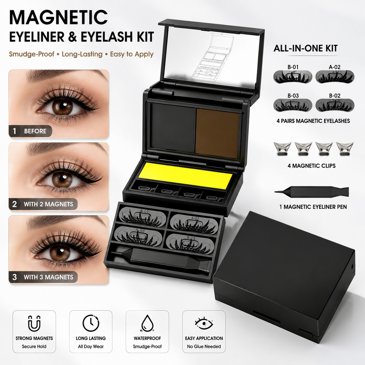 3-in-1 Eyeliner & Lash Stamp Kit Wing, Bottom Lashes & Liner, Waterproof, Beginner-Friendly