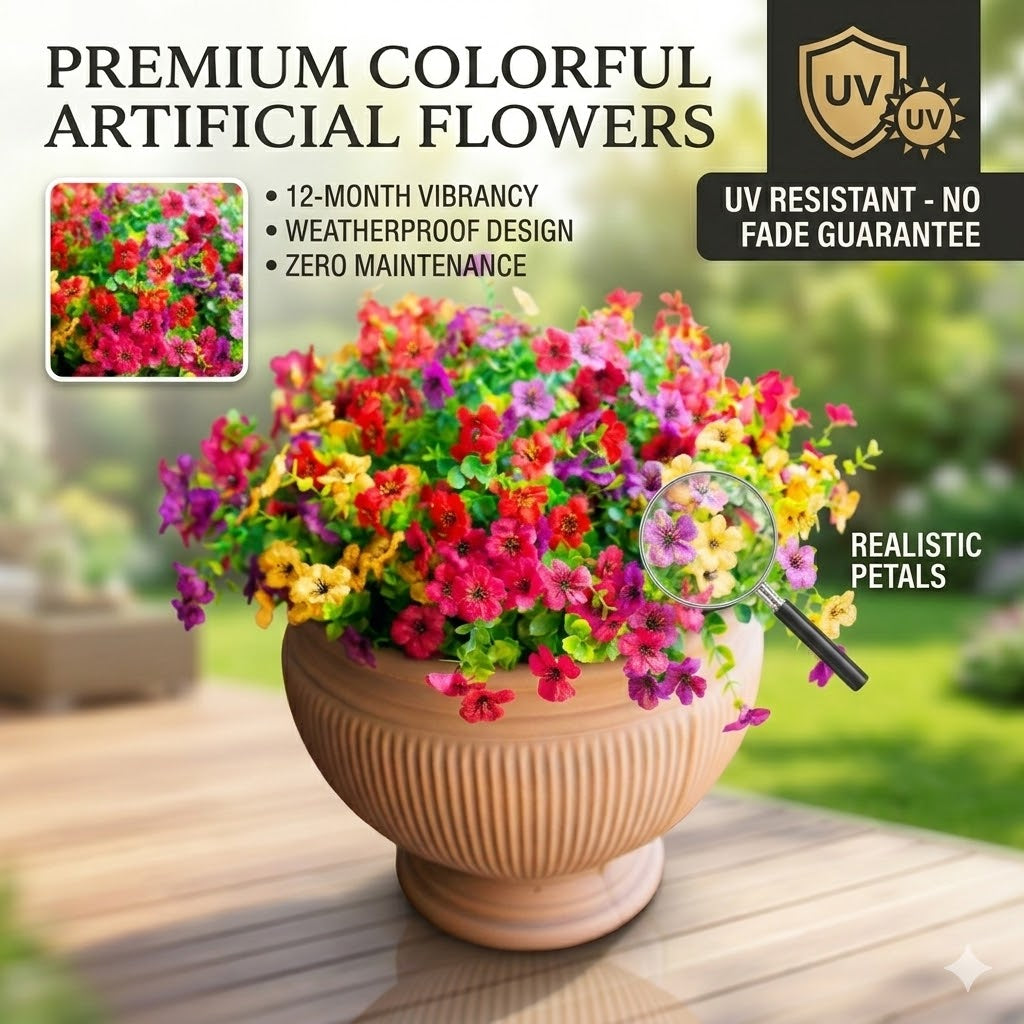 UV Resistant Artificial Flowers Fade-Free & Colorful for Garden, Patio, Home Decor